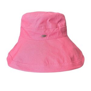 Scala Coral Pink Cotton Wide Brim UPF 50 Adjustable Bucket Sun Hat